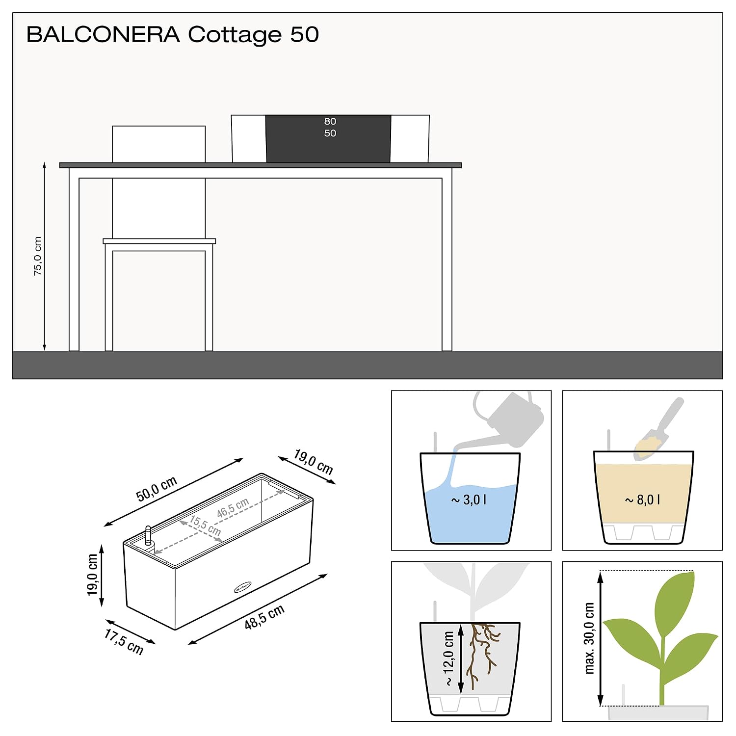 BALCONERA Cottage 50 Mocha, ja - Self Watering Planter avis et prix